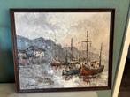 Schilderij havengezicht met vissersboten – gesigneerd, Antiek en Kunst, Ophalen of Verzenden
