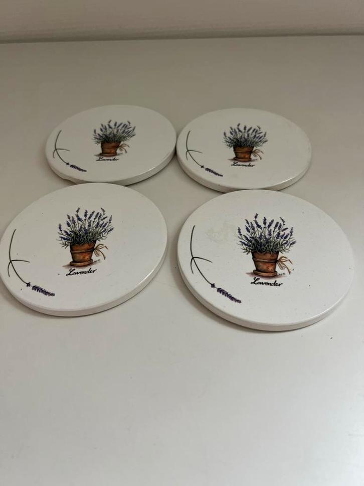 4 stenen Onderzetters Lavendel jet ter steege, Huis en Inrichting, Woonaccessoires | Onderzetters, Zo goed als nieuw, Glas of Kopje
