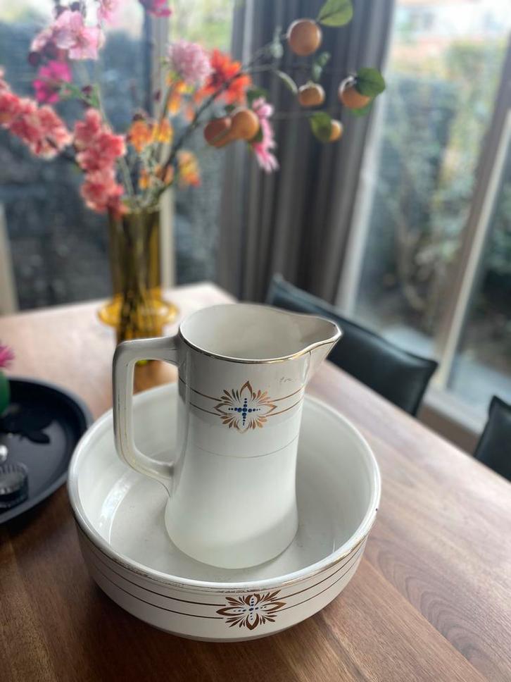 Antiek Lampetstel: Kan, Schaal, Zeepbakje, Antiek en Kunst, Antiek | Keramiek en Aardewerk, Ophalen