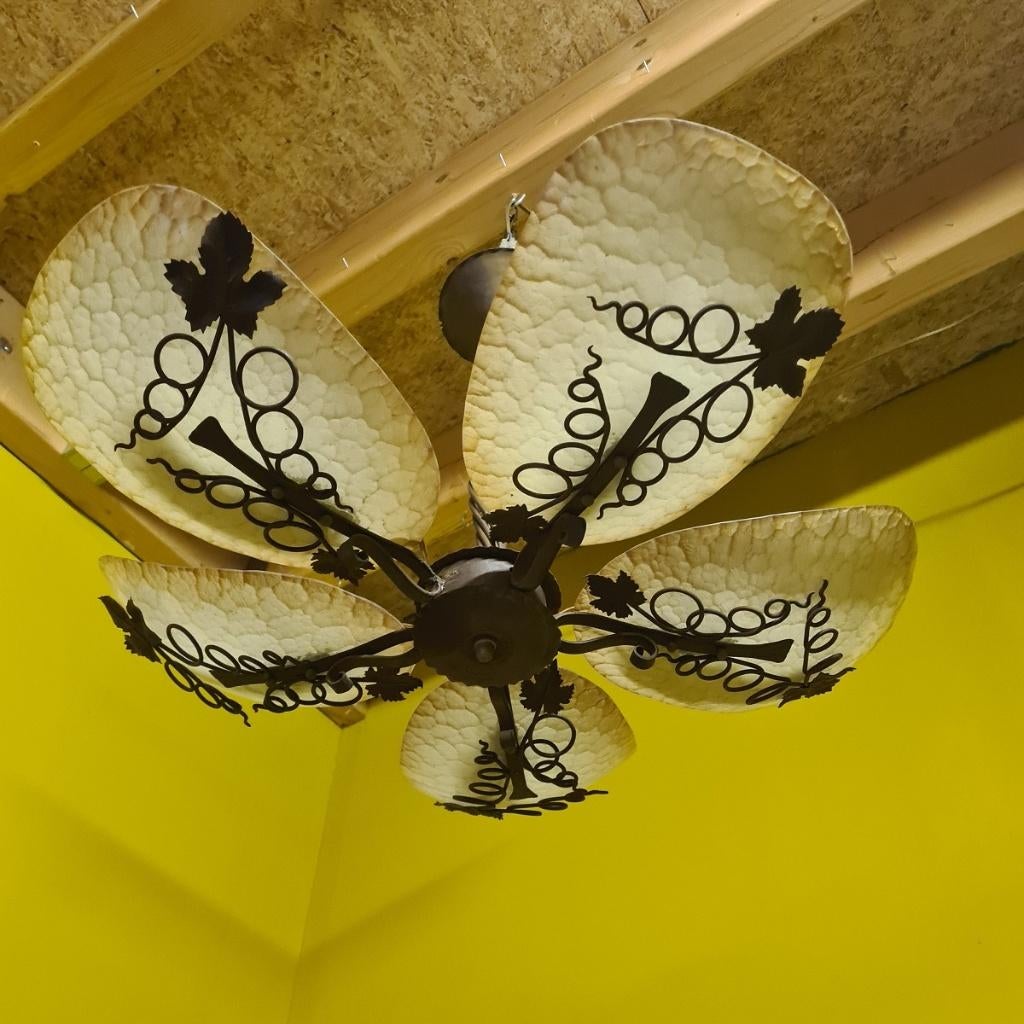 Metalen en Glazen Design Hanglamp, Ophalen, Gebruikt, Minder dan 50 cm