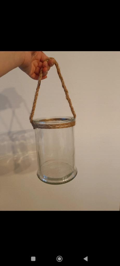 Windlicht glas met touw, Huis en Inrichting, Woonaccessoires | Kandelaars en Kaarsen, Nieuw, Kandelaar, Minder dan 25 cm, Overige materialen