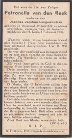 Petronella van den Reek 1872 Helmond + 1940 Helmond, 67 jaar, Verzenden