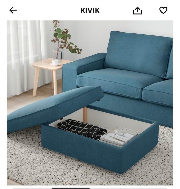 Mooie blauwe Ikea Kivik bank 2 zits met hocker, Huis en Inrichting, Banken | Bankstellen, Gebruikt, Rechte bank, Tweepersoons