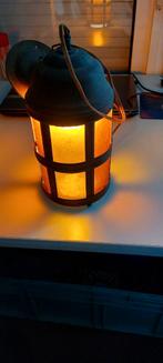 Antieke Hanglamp met Gekleurd Glas, Ophalen of Verzenden
