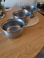 Pannenset 3-delig RVS, Huis en Inrichting, Keuken | Potten en Pannen, Ophalen, Zo goed als nieuw, Rvs, Pannenset