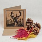 Dubbele kaart met envelop hert handgemaakt linosnede 15x15, Ophalen of Verzenden, Nieuw
