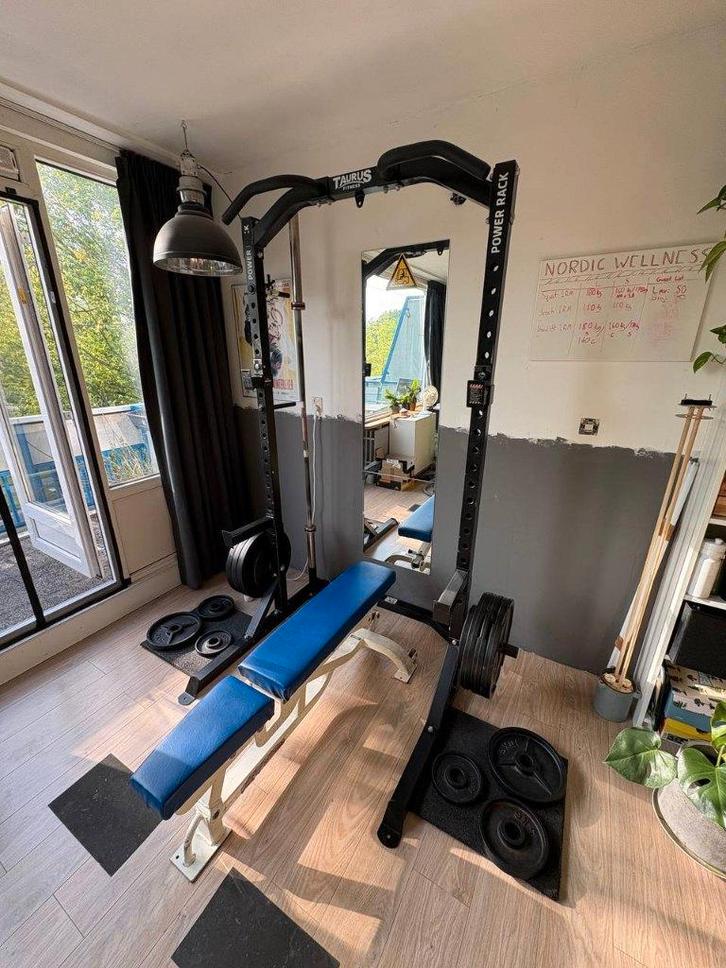 Complete Home Gym - Taurus Rack, ATX Bar, Life Fitness Bench, Sport en Fitness, Fitnessapparatuur, Gebruikt, Krachtstation, Armen