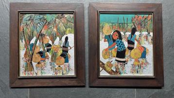 Thailand schilderij set uit 1972 Thais handwerk  beschikbaar voor biedingen