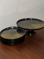 Taartplateau set met 6 borden zwart goud, Huis en Inrichting, Ophalen, Zo goed als nieuw, Overige stijlen, Bord(en)