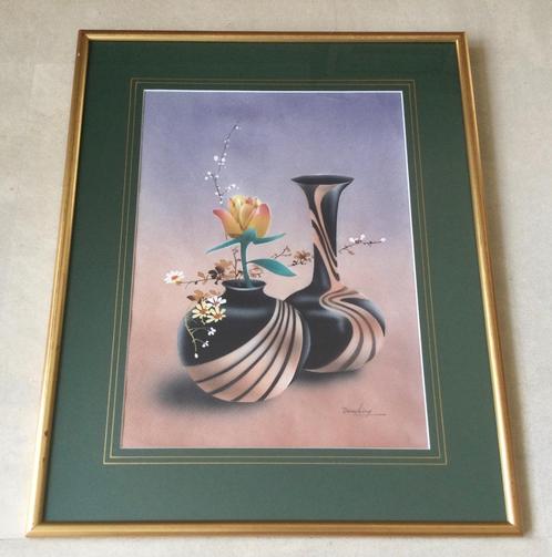 Aziatisch stilleven op speciaal papier gesigneerd Danching, Antiek en Kunst, Kunst | Niet-Westerse kunst, Verzenden