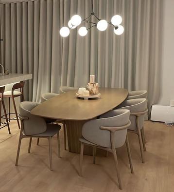 Houten eettafel en stoel - scandinavisch japandi design  beschikbaar voor biedingen