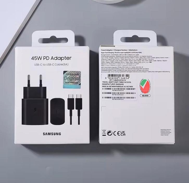 Samsung 45W Oplader + Kabel - Nieuw in Doos!, Telecommunicatie, Mobiele telefoons | Telefoon-opladers, Nieuw, Samsung, Ophalen of Verzenden