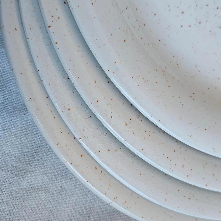 John Tams set van 4 gespikkelde dinerborden, Huis en Inrichting, Keuken | Servies, Zo goed als nieuw, Bord(en), Overige stijlen