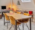 Eetkamer tafel met 4 okergele stoelen, Huis en Inrichting, Tafels | Eettafels, Ophalen, 100 tot 150 cm, 50 tot 100 cm, Zo goed als nieuw