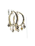 Bicolor Gouden Creolen Bedeltjes Cubic Zirkonia - 3 cm, Hangers, Onbekend, Ophalen of Verzenden, Zo goed als nieuw