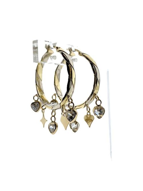 Bicolor Gouden Creolen Bedeltjes Cubic Zirkonia - 3 cm, Sieraden, Tassen en Uiterlijk, Oorbellen, Zo goed als nieuw, Hangers, Goud