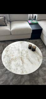 Salon tafel marmer met bruin onderstel, Huis en Inrichting, Tafels | Salontafels, Ophalen of Verzenden, Zo goed als nieuw, 50 tot 100 cm