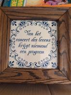 Delfts blauw tegeltje met spreuk in houten lijst, Antiek en Kunst, Ophalen of Verzenden