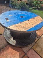 Haspel Tafel op Wielen - Uniek!, Huis en Inrichting, Tafels | Salontafels, Gebruikt, 50 tot 100 cm, Rond, Eikenhout