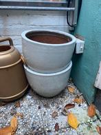 Zware witstenen bloempot, Tuin en Terras, Bloempotten, Ophalen, Steen, Rond, Zo goed als nieuw