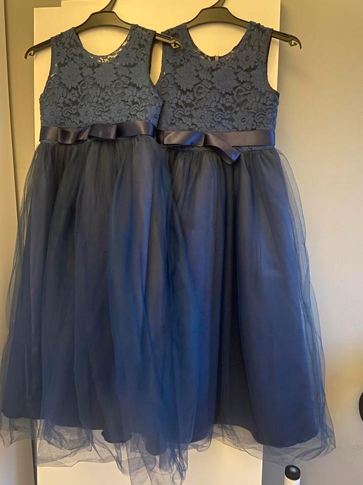 Bruidsmeisje  marine blauwe jurk tweeling, Kinderen en Baby's, Kinderkleding | Maat 140, Zo goed als nieuw, Meisje, Jurk of Rok