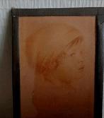 2 oude tekeningetje, kinderkopjes, sepia kleur, Ophalen of Verzenden