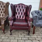 Chesterfield fauteuil, oorfauteuil in oxblood rood leer., Huis en Inrichting, Fauteuils, Ophalen, Gebruikt, 75 tot 100 cm, Leer