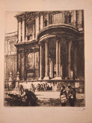 Ets Stadsgezicht met Kerk beschikbaar voor biedingen