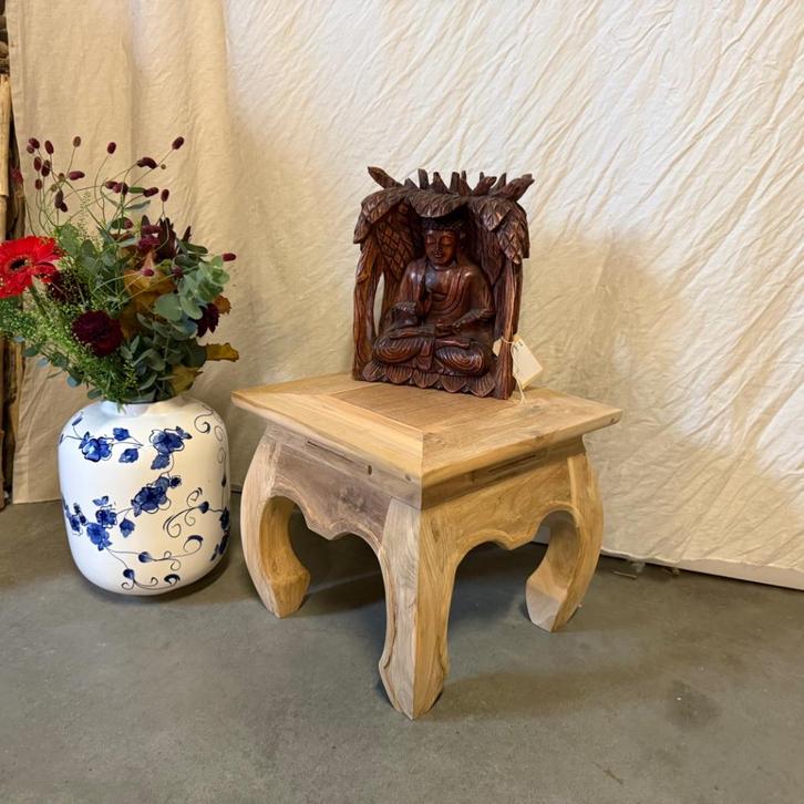 Opium bijzettafel - 40 x 40 cm - massief teak - TTM Wonen, Huis en Inrichting, Tafels | Bijzettafels, Nieuw, Vierkant, Minder dan 45 cm