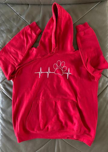 Rode stoffen hoodie met hartslag/poot afdruk 