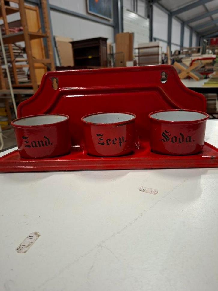 Emaille zand- zeep - soda setje, Antiek en Kunst, Antiek | Emaille, Ophalen of Verzenden