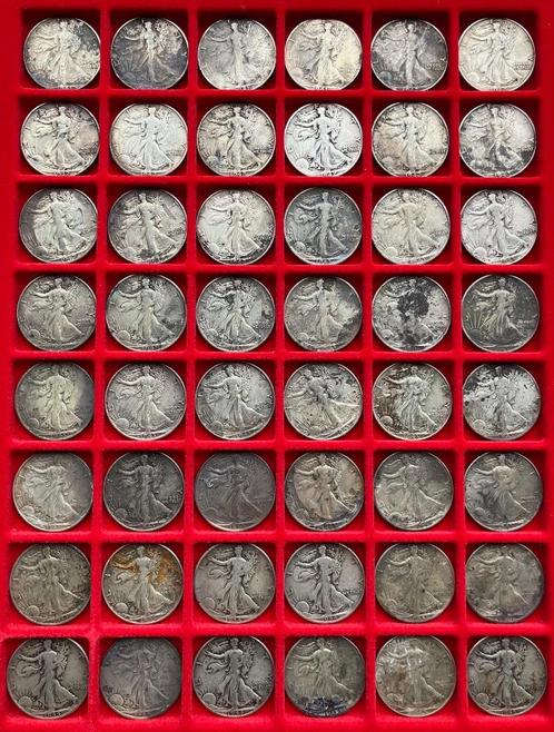 55 zilveren halve dollars (1941 - 1945), Postzegels en Munten, Munten | Amerika, Setje, Noord-Amerika, Zilver, Ophalen