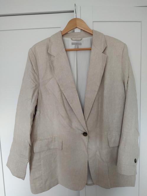 Zandkleurig colbert, jasje, linnen, XL, H&M, Kleding | Dames, Jasjes, Kostuums en Pakken, Zo goed als nieuw, Jasje, Maat 46/48 (XL) of groter