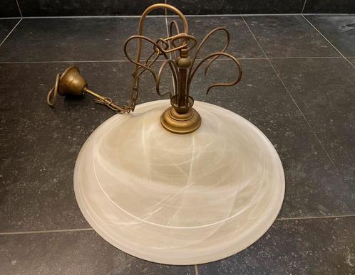 Vintage retro authentieke hanglamp melkglas messing, Huis en Inrichting, Lampen | Hanglampen, Ophalen of Verzenden
