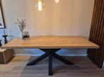 Eettafel eikenhout met stalen poot (2 bij 1 meter), Huis en Inrichting, Tafels | Eettafels, Ophalen, Gebruikt, 200 cm of meer