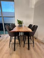4x barkruk antraciet + bartafel hout (als set of los), Antiek en Kunst, Ophalen