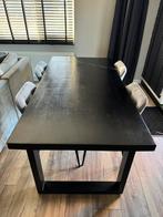 Eettafel 180x90 zwart + 4 eettafel stoelen grijs, Huis en Inrichting, Gebruikt, 150 tot 200 cm, Vier personen, Industrieel