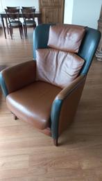 FAUTEUIL leer bruin + groen LEREN hoge STOEL 87x76x100 IZGS, Ophalen, Zo goed als nieuw, Clubfauteuil, klassiek, strak, 75 tot 100 cm