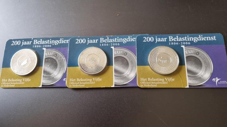 3 stuks 200 jaar Belastingdienst vijfje, Postzegels en Munten, Munten | Nederland, Setje, Euro's, Koningin Beatrix, Zilver, Ophalen of Verzenden