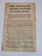 Luchtpamflet ww2 Verklaring Oorlogsdoelen WOII België, Ophalen of Verzenden, Overige soorten, Nederland, Boek of Tijdschrift