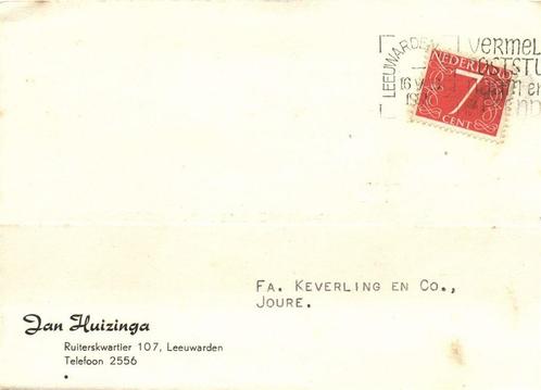 Jan Huizinga, Leeuwarden - 05.1955 - briefkaart, Postzegels en Munten, Brieven en Enveloppen | Nederland, Briefkaart, Ophalen of Verzenden