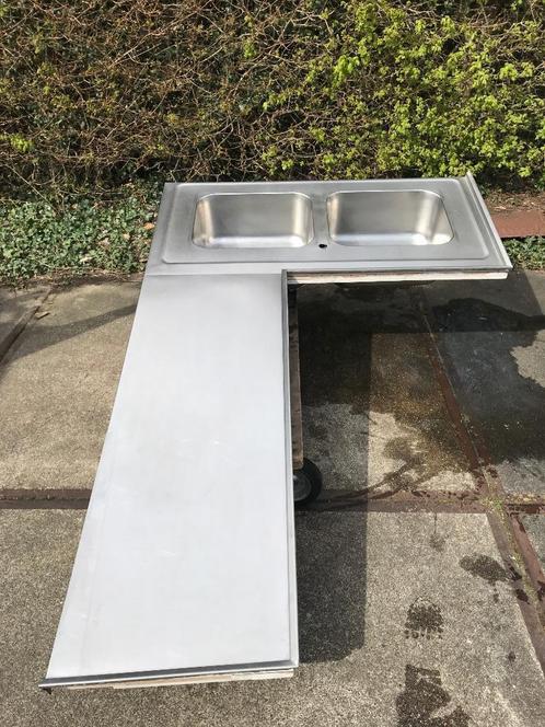 RVS dubbele hoek spoelbak werkblad los element / werktafel, Huis en Inrichting, Keuken | Keukenelementen, Gebruikt, Minder dan 100 cm