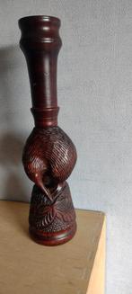 Handgesneden j.50 houten kaarshouder met kiwi Nieuw Zeeland, Overige materialen, Verzenden