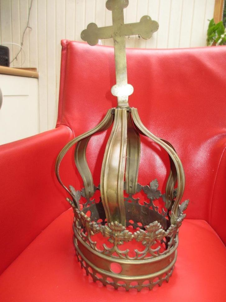 Zware  Antieke 19e eeuwse Kroon voor heiligenbeeld Messing, Antiek en Kunst, Antiek | Religie, Ophalen of Verzenden