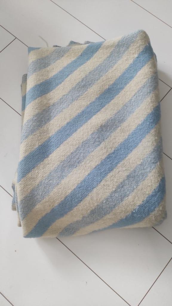 Vintage wollen deken blauw wit gestreept, Huis en Inrichting, Slaapkamer | Beddengoed, Gebruikt, Deken of Dekbed, Eenpersoons