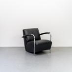 4x Leolux Scylla Fauteuil Laag Zwart Leder - Chroom, Huis en Inrichting, Fauteuils, 75 tot 100 cm, Ophalen of Verzenden, Zo goed als nieuw