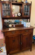 Antieke Eikenhouten Kast met Vitrine, Ophalen