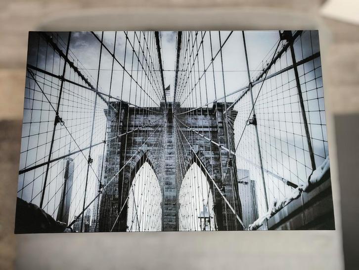 Glazen schilderij Brooklyn Bridge, Huis en Inrichting, Woonaccessoires | Schilderijen, Tekeningen en Foto's, Zo goed als nieuw