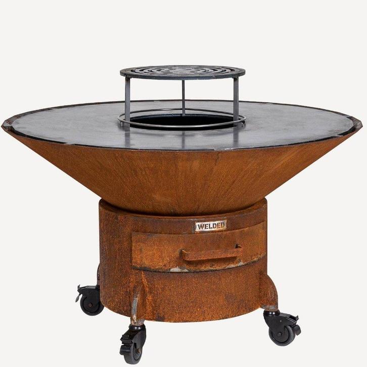 Cortenstaal plancha BBQ Lounge model 100CM handgemaakt in NL, Tuin en Terras, Houtskoolbarbecues, Nieuw, Met accessoires, Ophalen of Verzenden