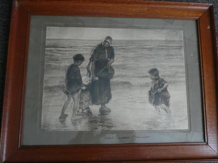 STAALGRAVURE van B.J. Blommers vissersvrouw + 3  (38x28cm), Antiek en Kunst, Kunst | Etsen en Gravures, Ophalen of Verzenden